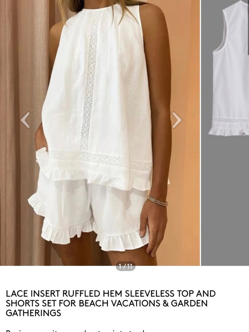 INSERT RUFFLED HEM SLEEVELESS TOP AND SHORTS SET - Picture 3 of 3